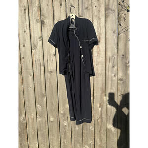 Navy Madewell Two-Piece Lounge Set with White Piping Detail